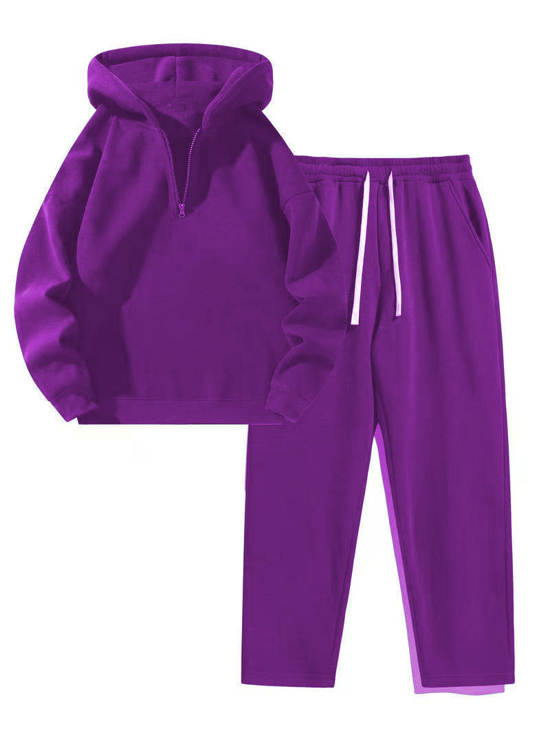 Women’s Casual Lapel Half-Zip Sweatshirt & Wide-Leg Pants Set
