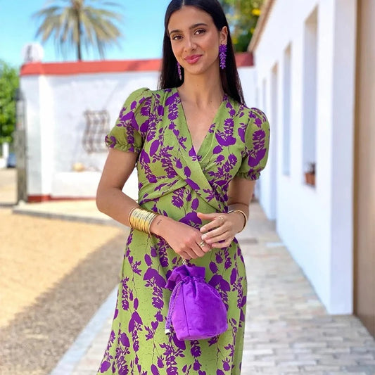Women's Boho Floral V-Neck Dress