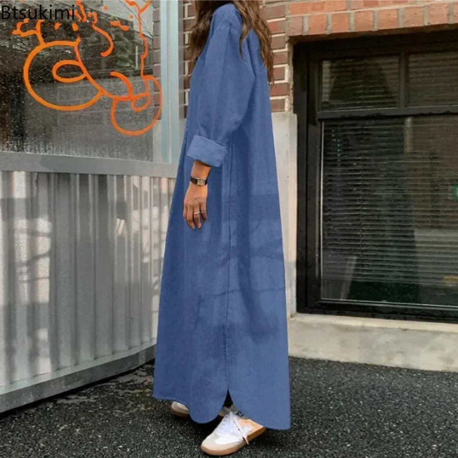 Oversized Korean Denim Maxi Dress