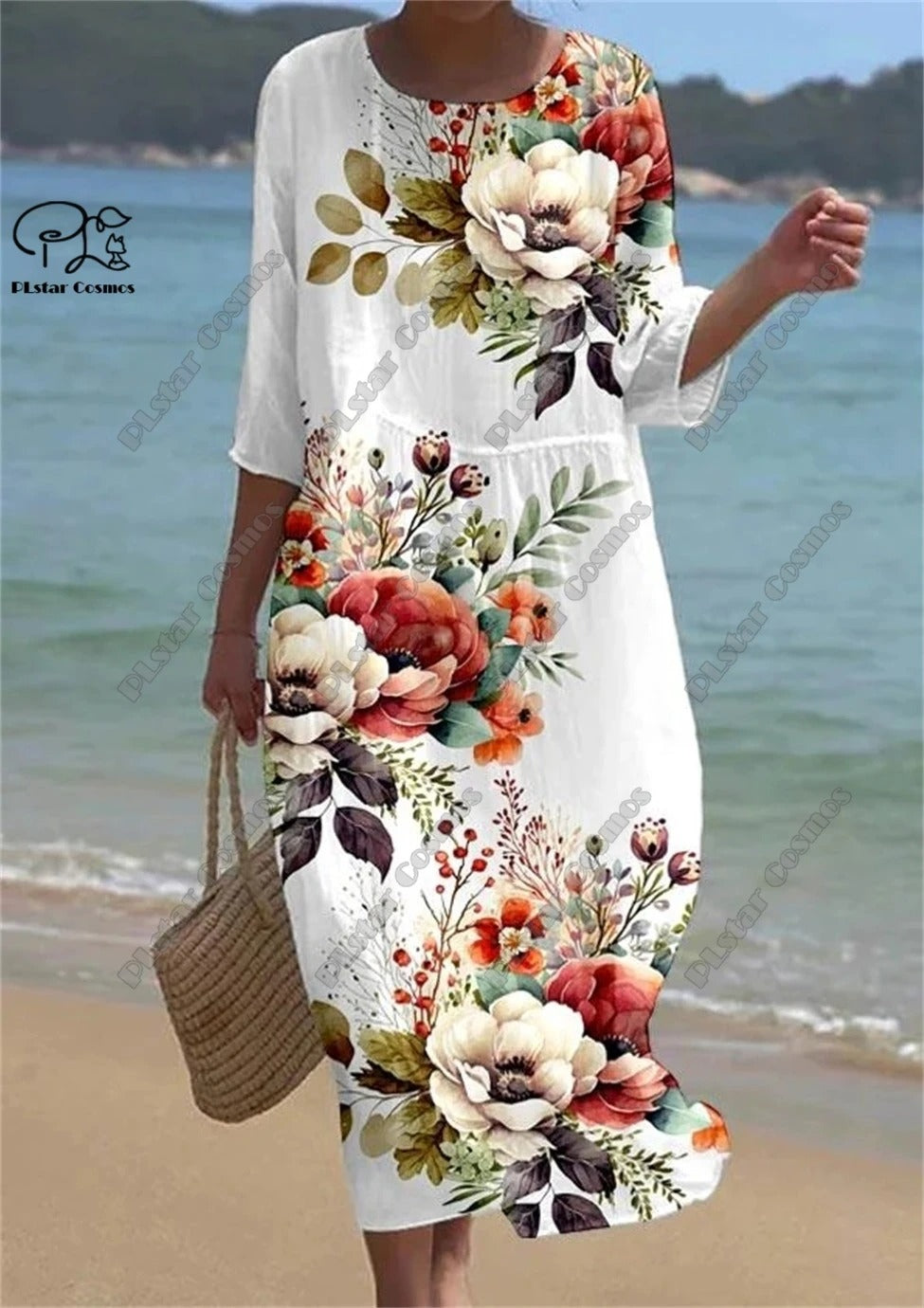 Vintage Floral 3D Printed Midi Dress