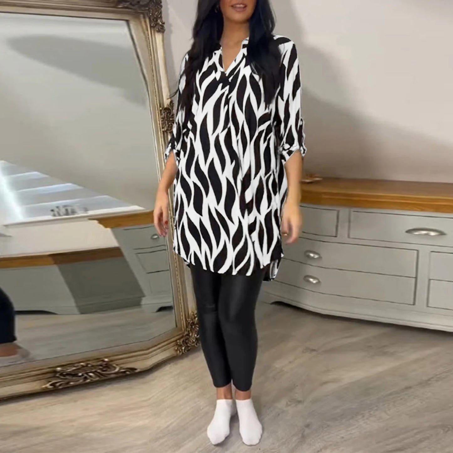 Printed Chiffon Notch Shirt