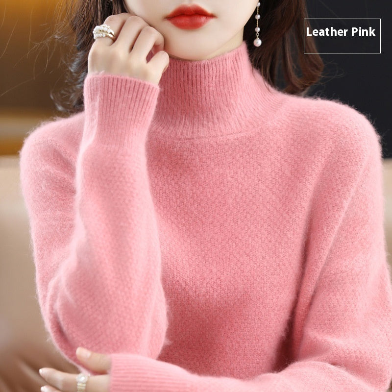 Mink Sweater Women's Half Turtleneck Loose Thick Short