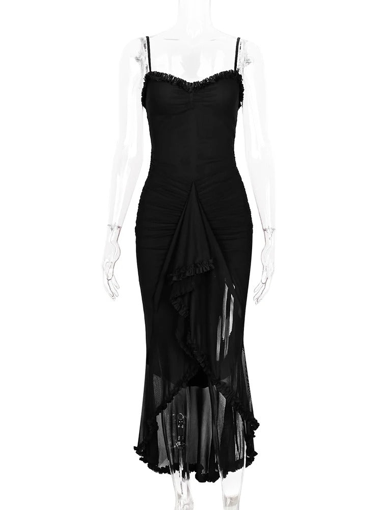 Luna Flare Ruffled Backless Slit Dress