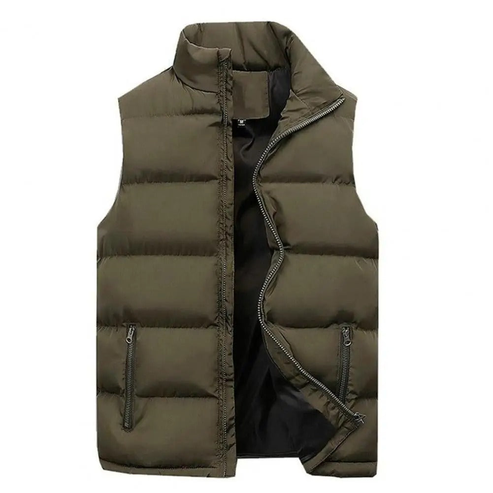 Men's Solid Cotton Padded Stand Collar Jacket