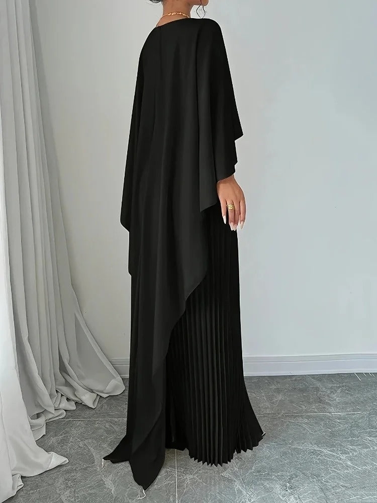 Elegant Pleated Ruffle Maxi Dress