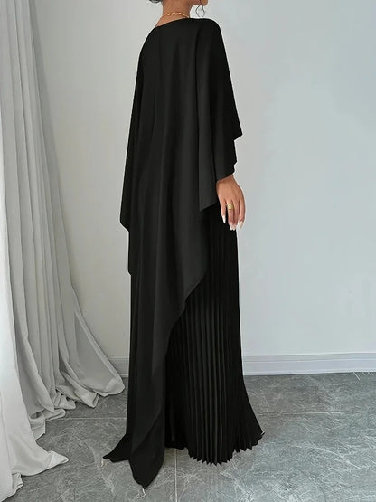 Elegant Pleated Ruffle Maxi Dress