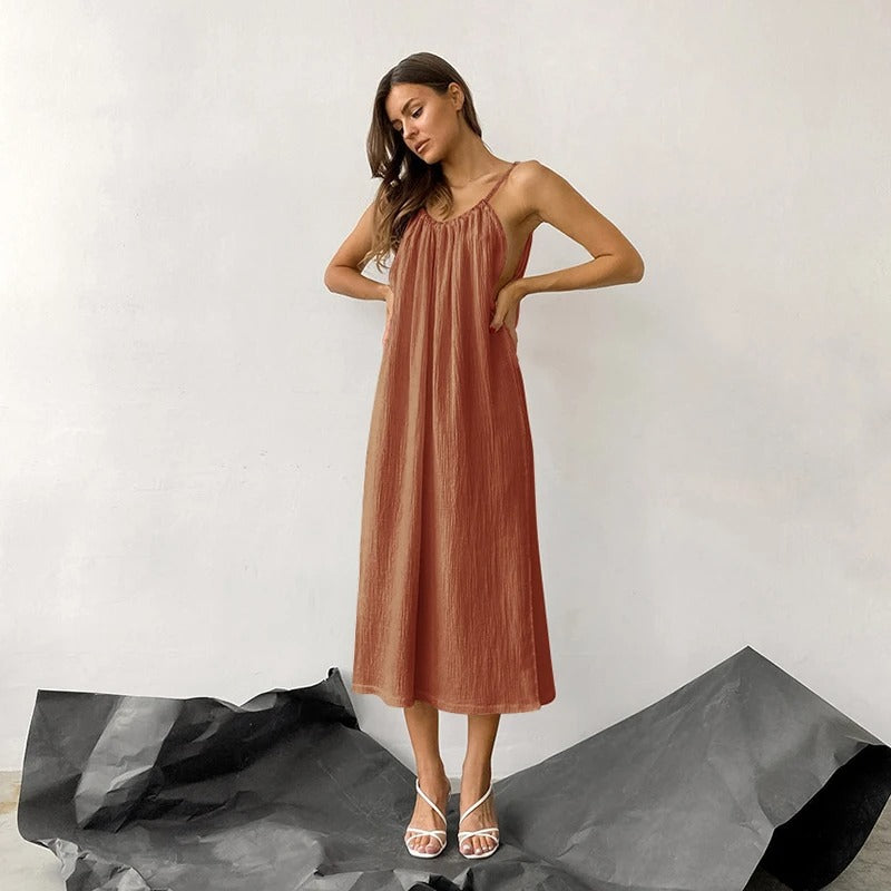 Elegant Cotton Gauze Sleeveless Maxi Dress