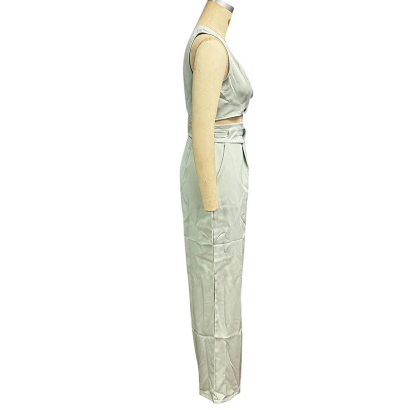 V-Neck Sleeveless Pants Set