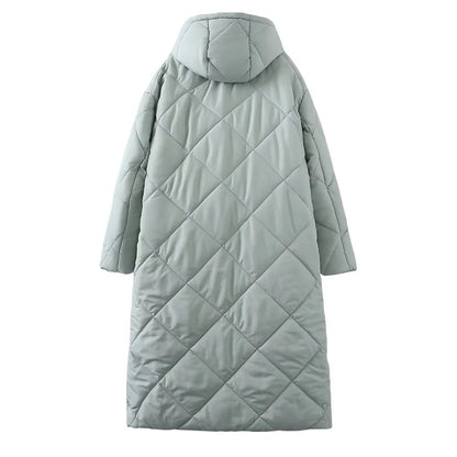 Dual Tone Dot Dash Quilted Hooded Coat