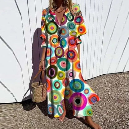 V-neck Bohemian Shirt Dress