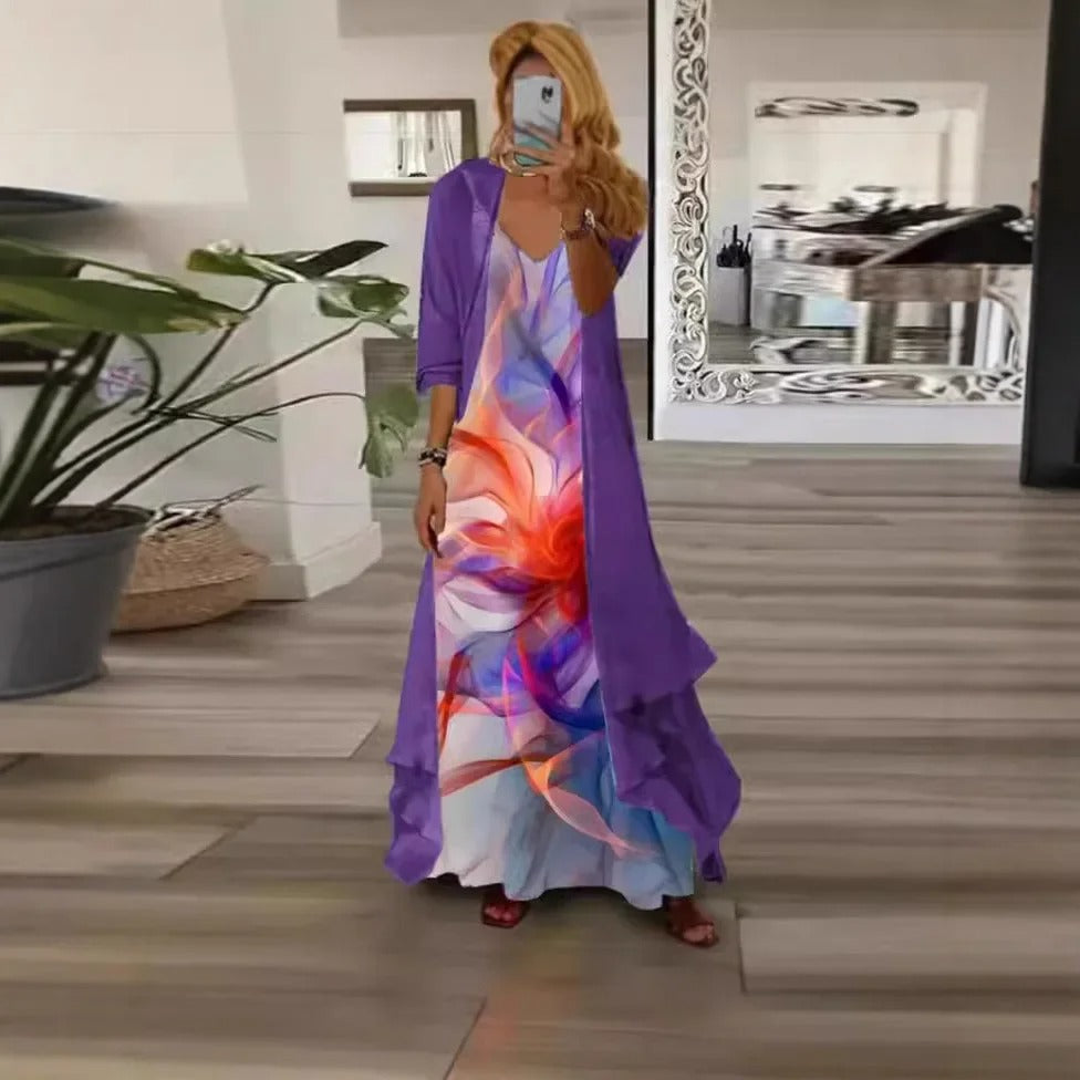 Chic Digital Print Crop & Chiffon Set