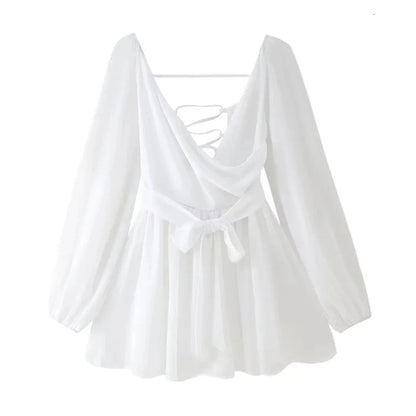 Chic Backless Pleated Tie Mini Dress