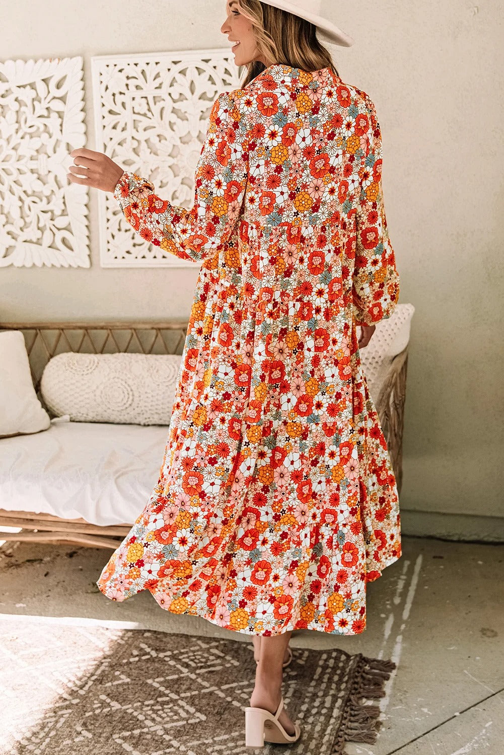 Multicolor Boho Floral Ruffled Dress