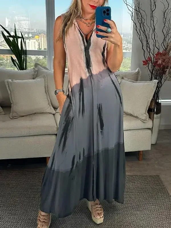 Stylish Sleeveless Panel Pocket Dress