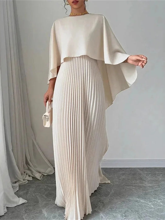 Elegant Pleated Ruffle Maxi Dress