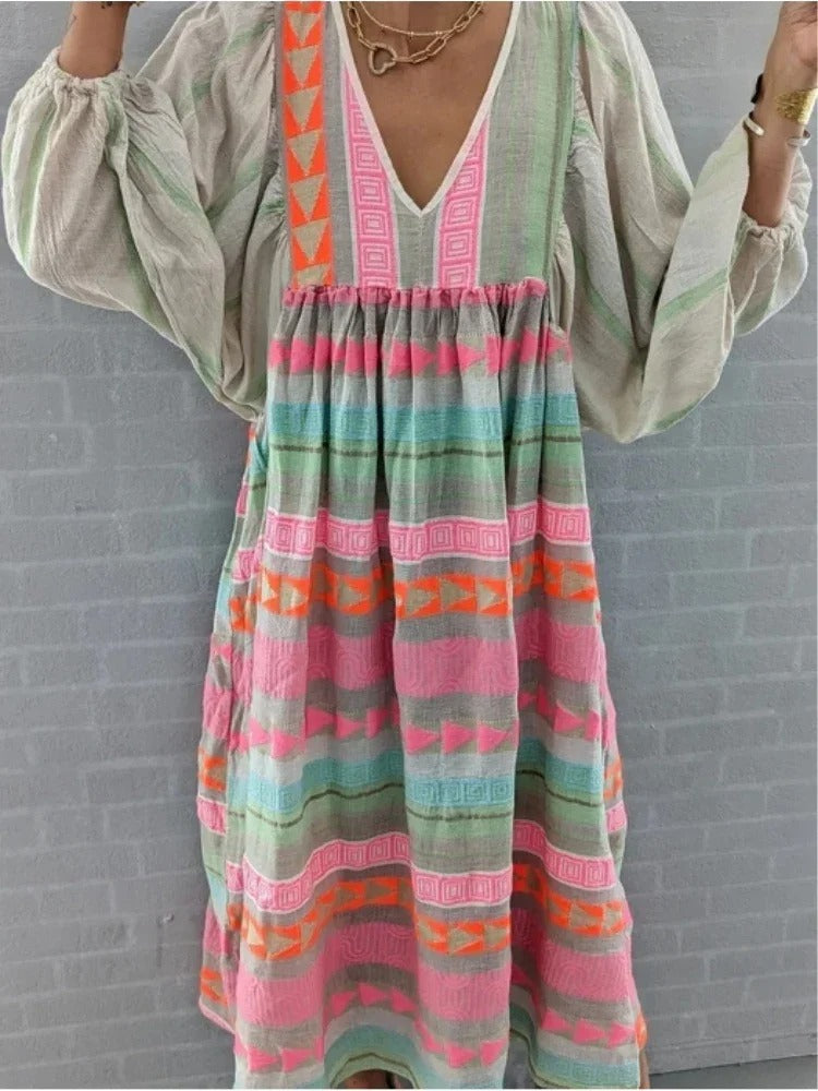 Breeze Bloom Striped Maxi Dress