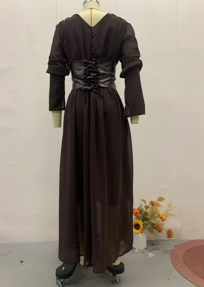 Elegant Waist-Cinch V-Neck Maxi Dress