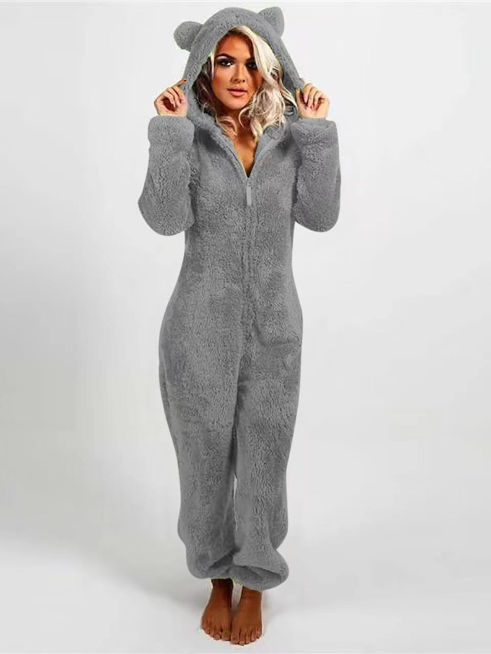 Furry Jumpsuit Hooded Pajamas