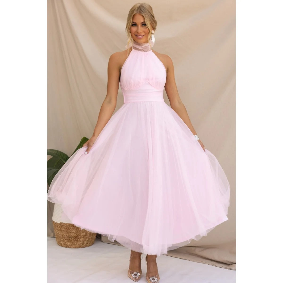 Chiffon Halter Neck Dress