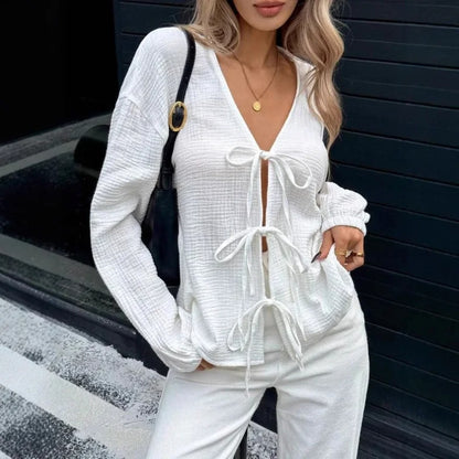 INS Style Cotton V-Neck Top
