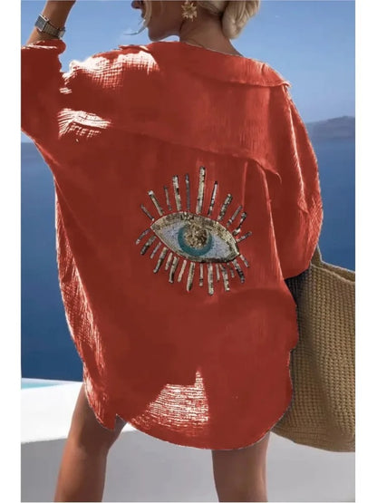 Sequin Eye Lapel Beach Shirt