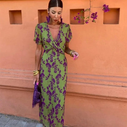 Women's Boho Floral V-Neck Dress