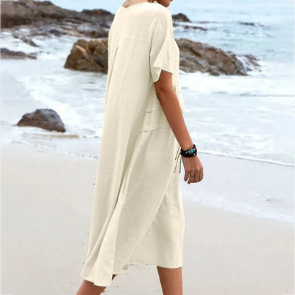 Simple Solid Cotton Linen Dress