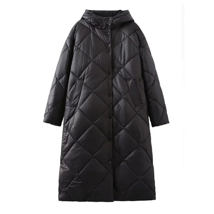 Dual Tone Dot Dash Quilted Hooded Coat