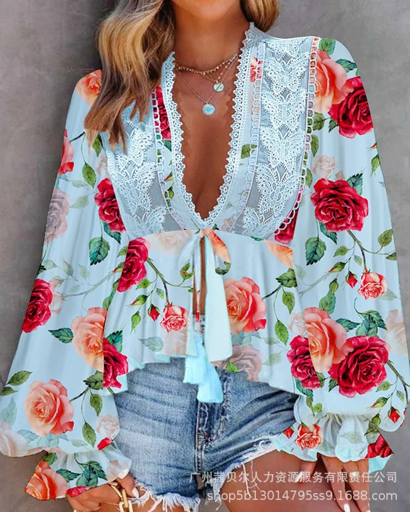 Ruffle Edge Long Sleeve Blouse