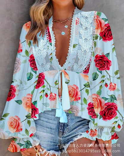 Ruffle Edge Long Sleeve Blouse