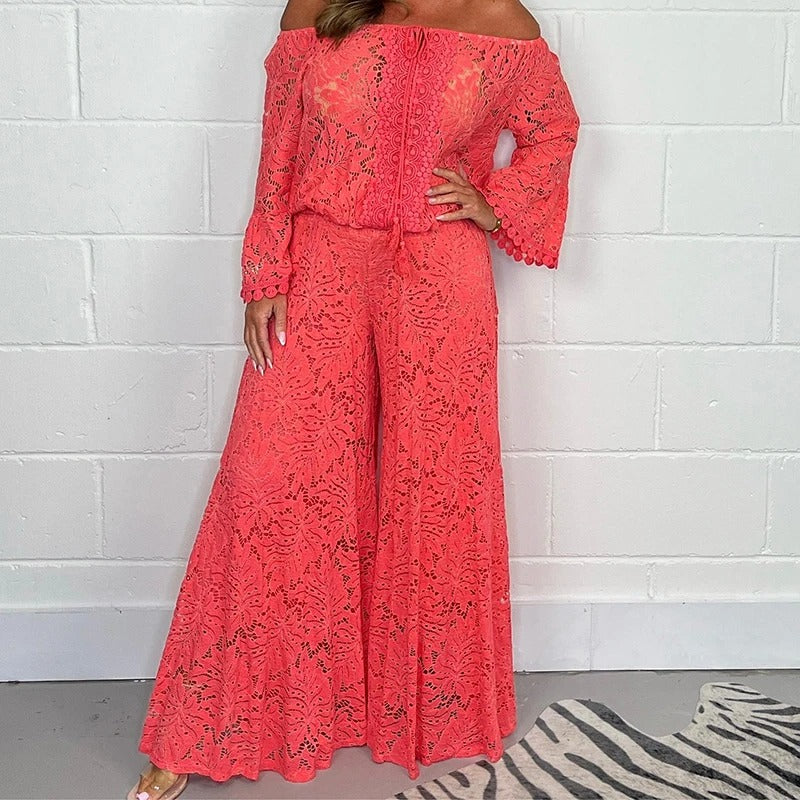 Embroidered Crochet Two-Piece
