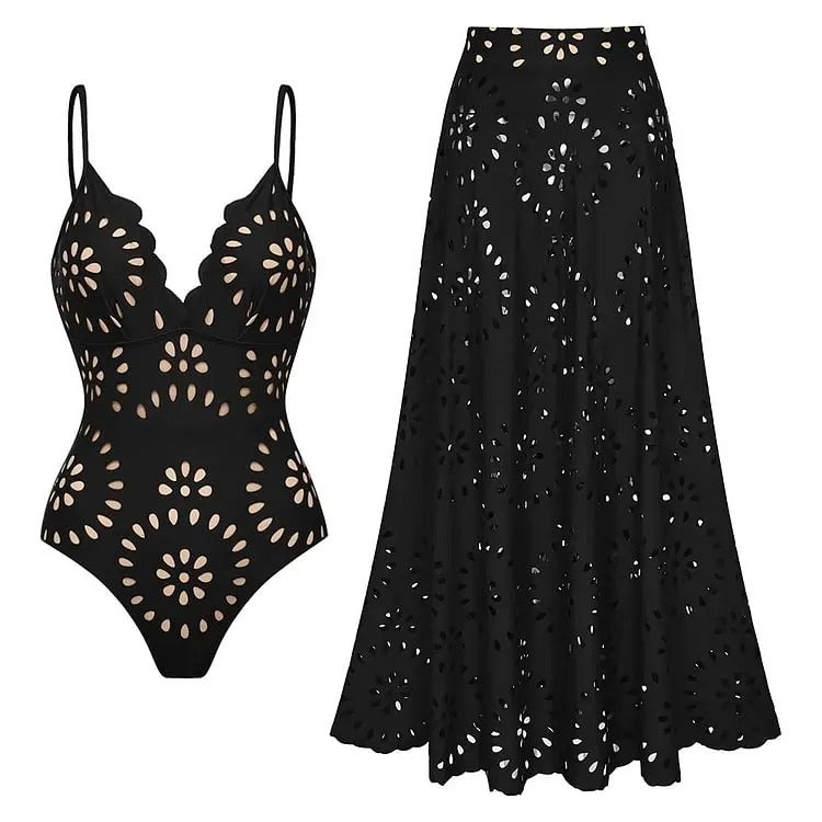 Flaxmaker Floral Hollow Swimsuit