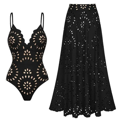 Flaxmaker Floral Hollow Swimsuit