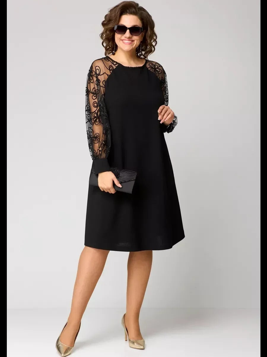 Elegant Black Lace Patchwork Party Dress