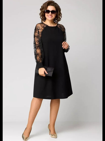 Elegant Black Lace Patchwork Party Dress