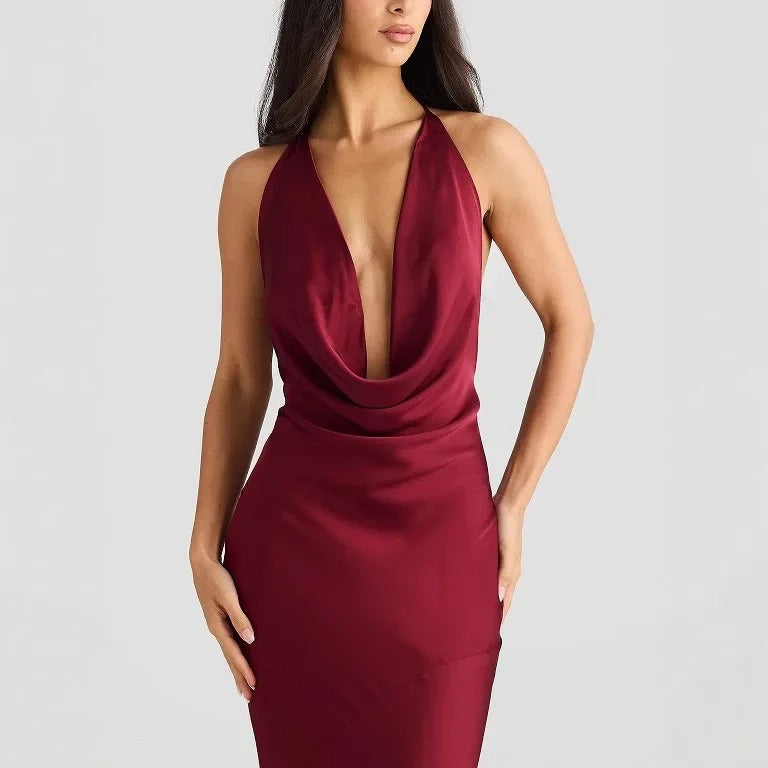 Sexy Sleeveless Silk Slim-Fit Gown