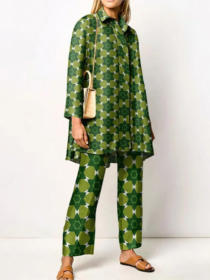 Vintage Print Loose Two-Piece Set