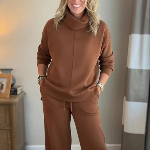 Women's Casual Two-Piece Set Hooded High-Neck Top