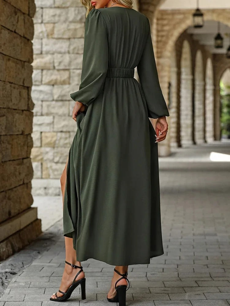 Plus Size V-Neck Split Maxi Dress