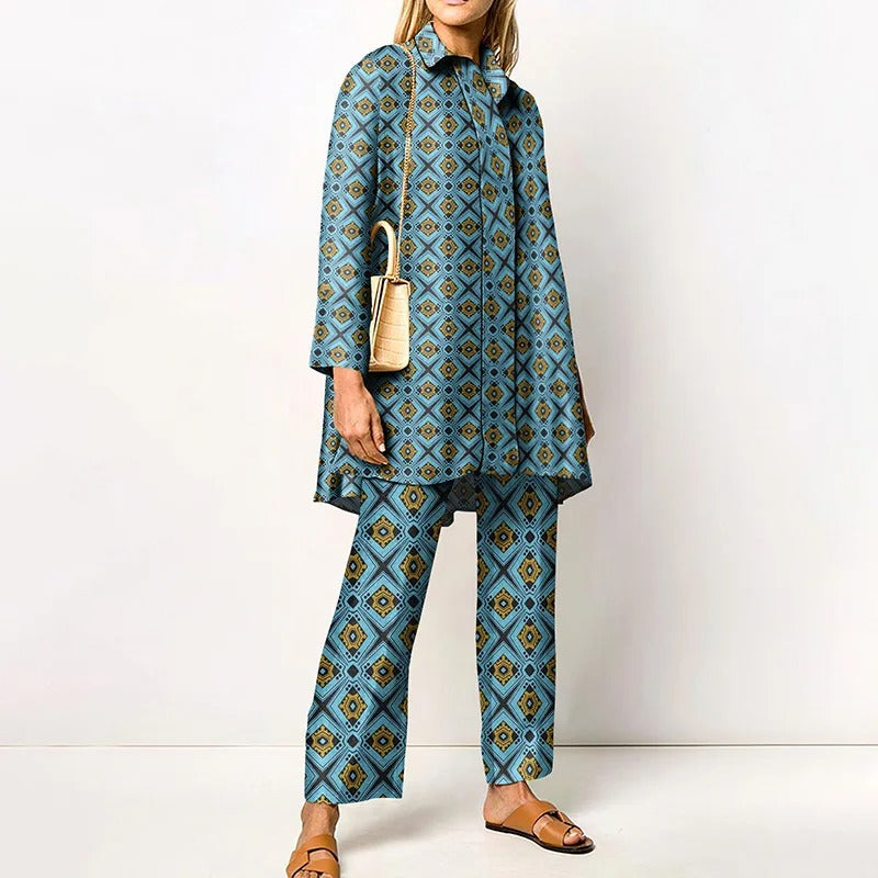 Vintage Print Loose Two-Piece Set