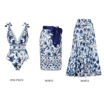 Flaxmaker Vintage Printed Swimsuit and Sarong