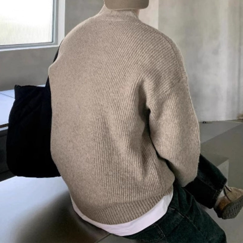 Mens Relaxed-fit V-neck Knit Jacket Versatile