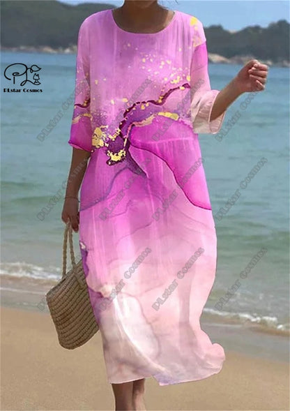 Vintage Floral 3D Printed Midi Dress