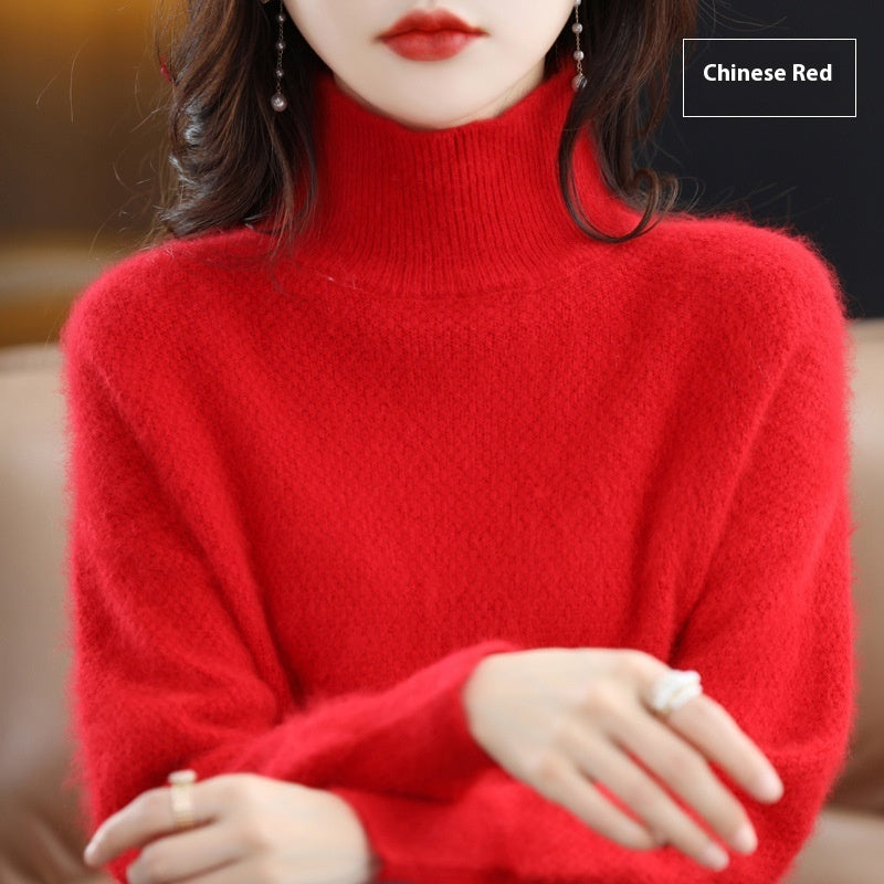 Mink Sweater Women's Half Turtleneck Loose Thick Short