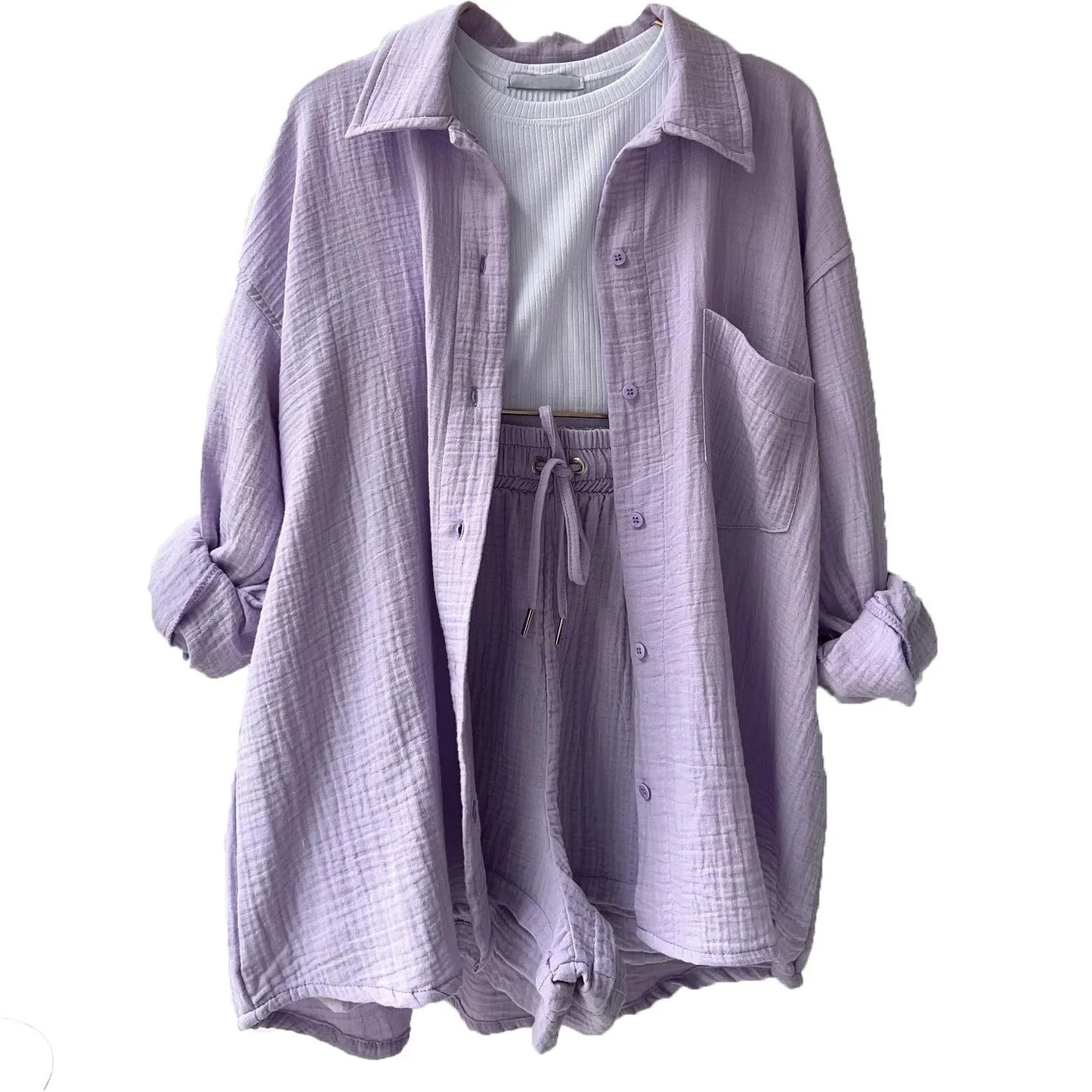 Two-Piece Button Up - Shorts & Vest Blouse