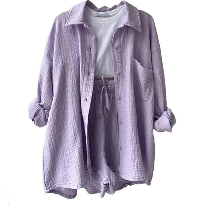Two-Piece Button Up - Shorts & Vest Blouse