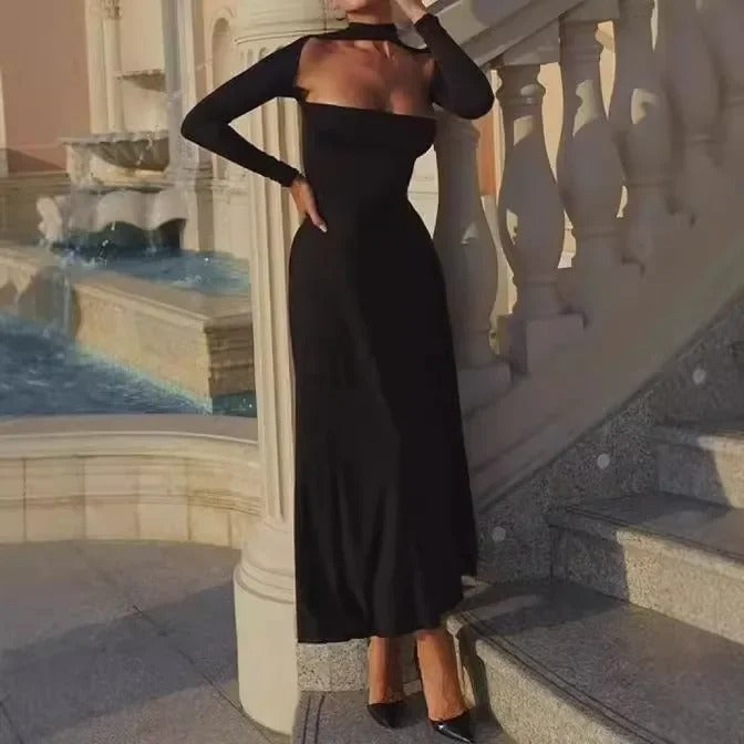 Sexy Slim-Fit Round Neck Maxi Dress
