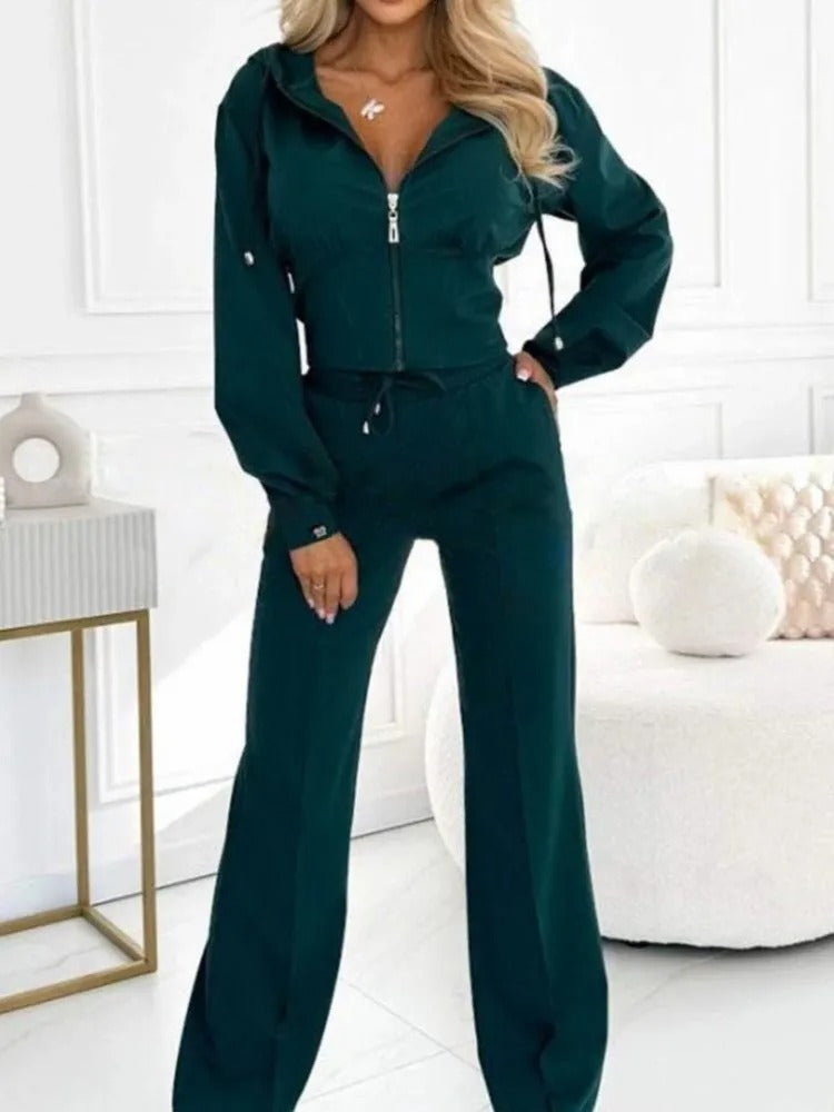 Hooded Zipper Sweatsuit Set