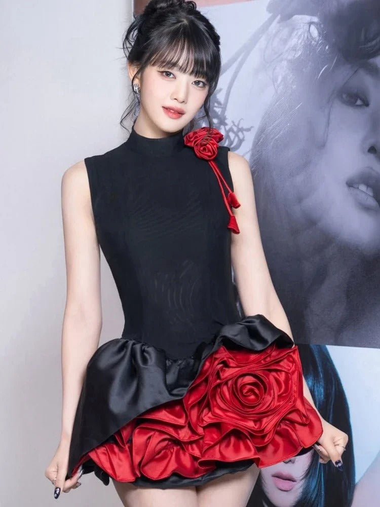 3D Floral Patchwork A-Line Dress