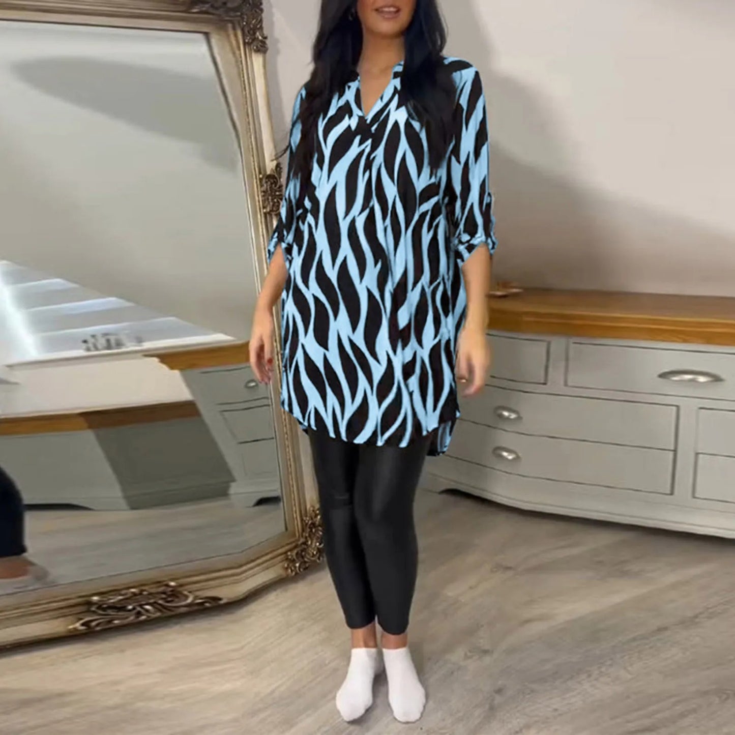 Printed Chiffon Notch Shirt